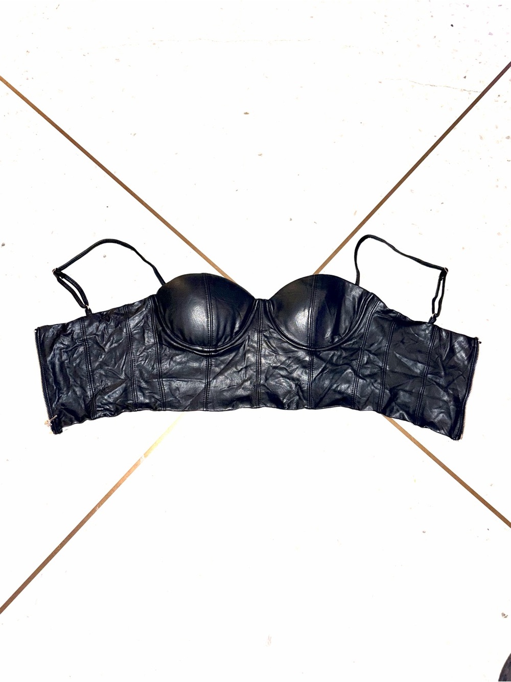 Fashion Nova Black Faux Leather Longline Bandeau Bustier